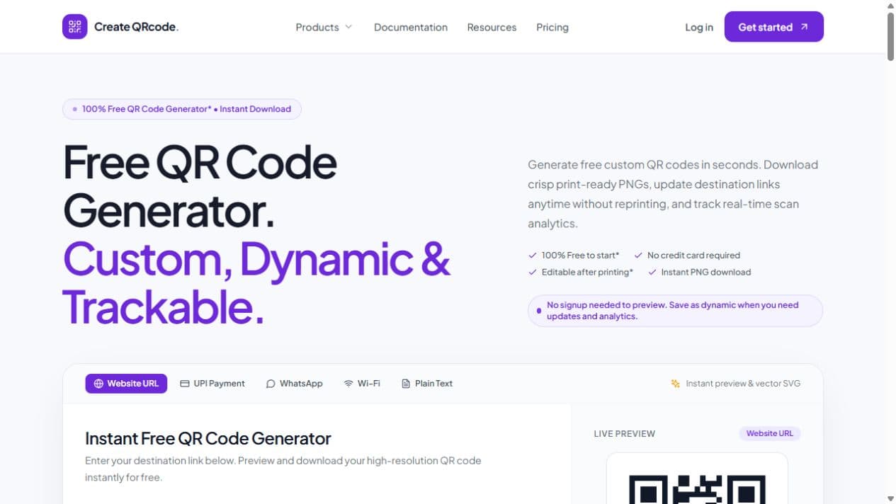 QRify website with its QR code generator and live preview